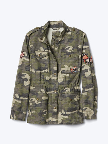 Embroidered camo utility jacket