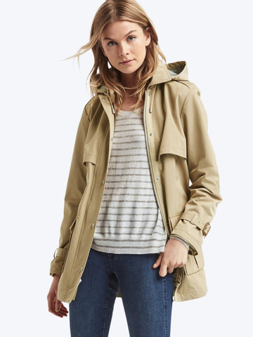 Twill short hooded trench