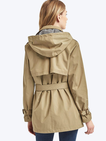 Twill short hooded trench