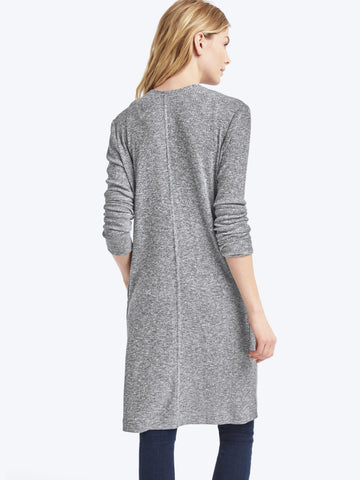 Marled open-front long cardigan