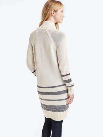 Stripe toggle-front stripe long cardigan