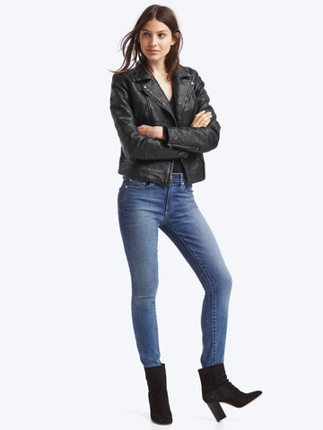 Leather multi-seam moto jacket