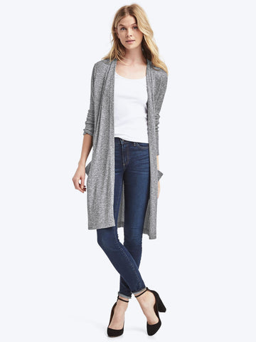 Marled open-front long cardigan