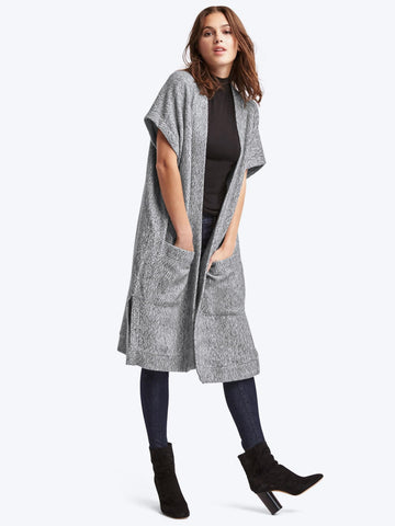 Fleece open-front duster cardigan