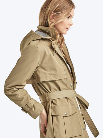 Twill short hooded trench