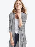 Marled open-front long cardigan